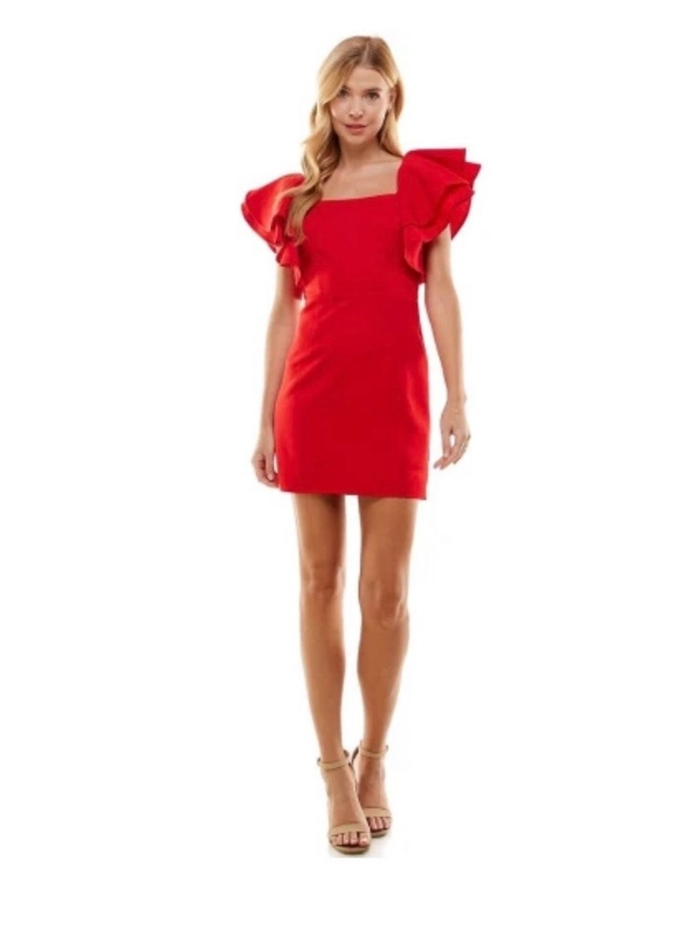 ⚡️NWOT TCEC Red Ruffled Sleeve Square-Neck Mini Dress